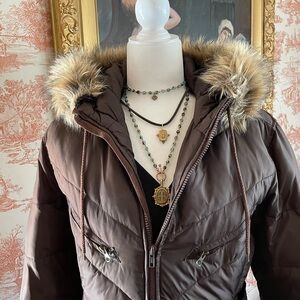 Zara Vintage Fur Trimmed Puffer Coat